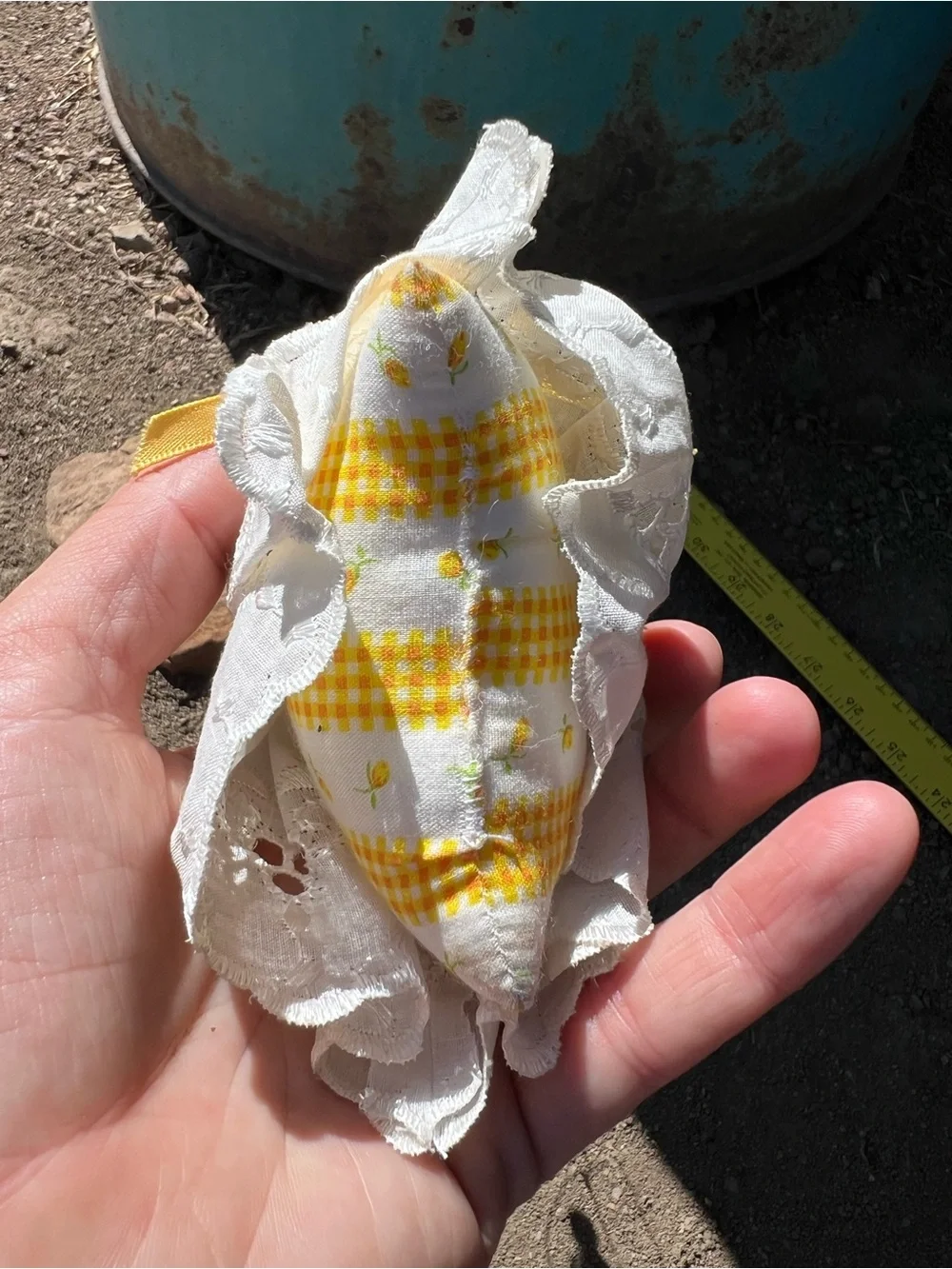 Handmade Yellow & White Fabric Mouse Ornament